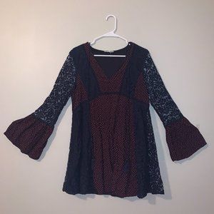 Entro Lace Bell Sleeve Boho Dress Medium M